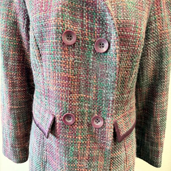 Apostrophe Trench Pea Coat Womens Multicolor Woven Tweed Double Breasted Size 12 - Picture 2 of 15
